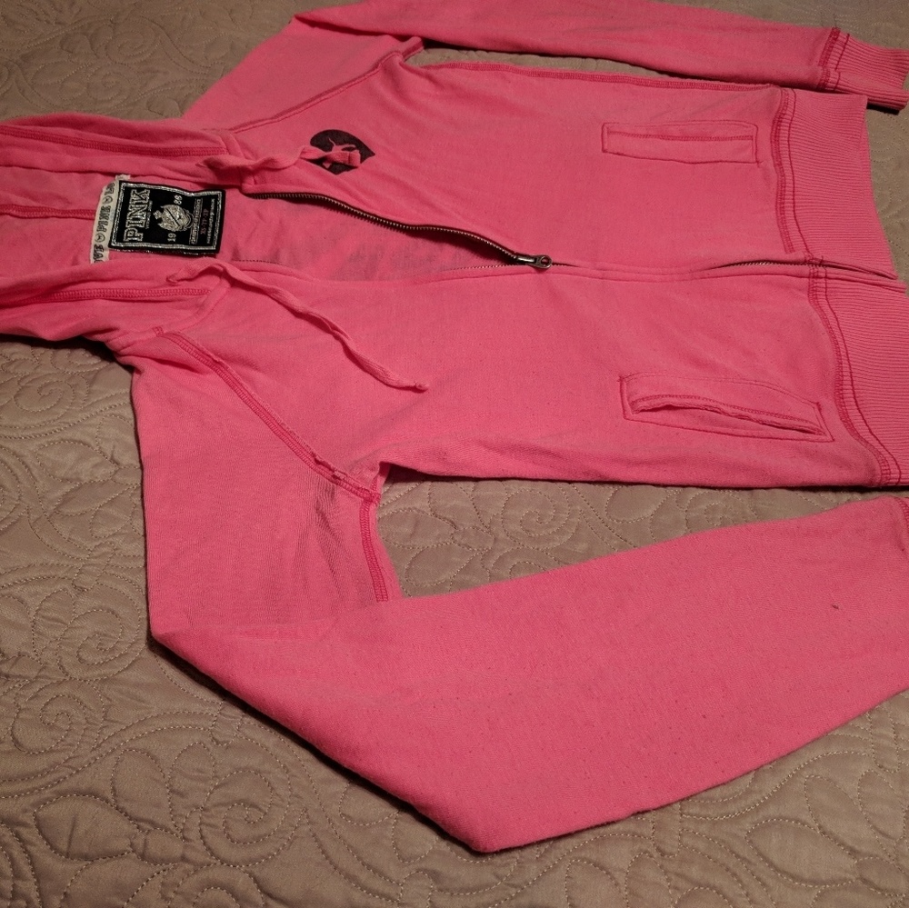 VS PINK zip-up hoodie pink "Wonderful" on back